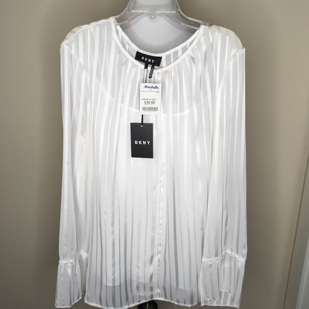 DKNY white long sleeved blouse top NWT
